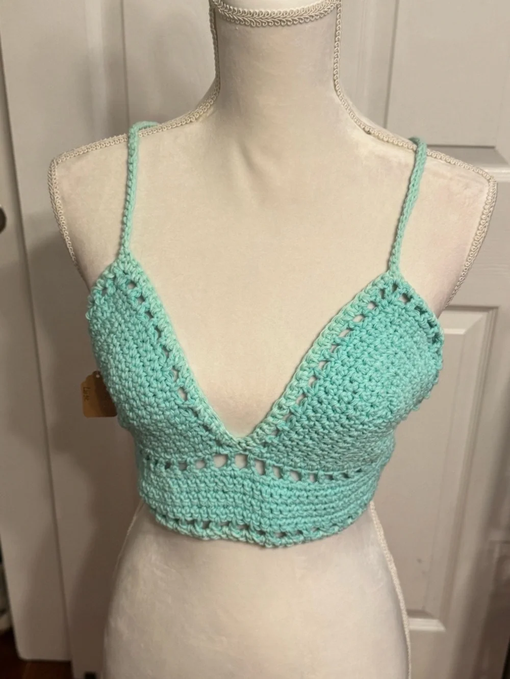 Crochet Bralette in Mint Green Blue Boho Cotton Delicate Crochet Camisole